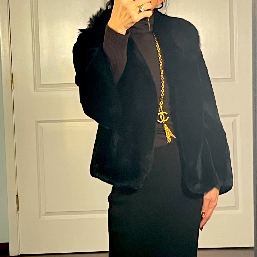 Black fur swing coat jacket size L - Picture 4 of 13